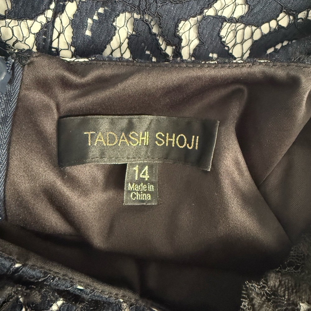 Tadashi Shoji Black and Navy Lace Midi Dress - Picture 2 of 11